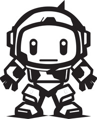Adorable Defender Cute Tiny Combat Bot Emblem Pocket Protector Black Vector Cute Combat Robot Icon