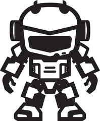 Pocket Protector Black Vector Cute Combat Robot Icon Tiny Titan Combat Robot in Black Vector Design