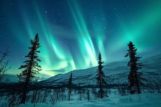 Northern lights (Aurora borealis) in the sky.