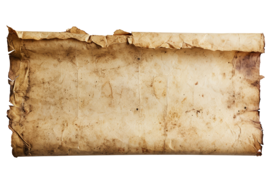 Horizontal banner made of old paper, cut out - stock png.