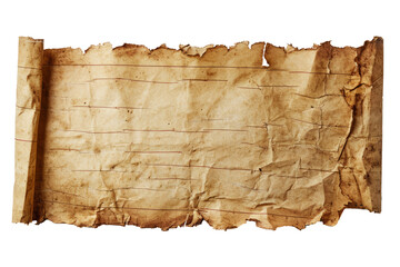 Horizontal banner made of old paper, cut out - stock png.