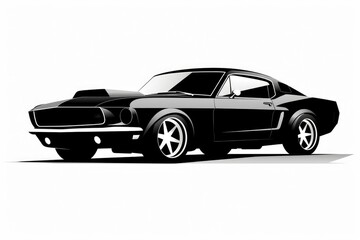 A black silhouette of a muscle car on a white background.