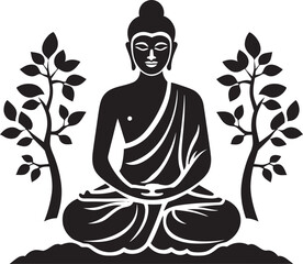 Divine Peace Lord Buddha Black Iconic Emblem Zen Tranquility Buddha in Black Vector Design