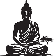 Divine Wisdom Buddha in Black Vector Symbol Lotus Enlightenment Black Vector Buddha Icon