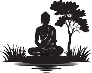 Enlightened Serenity Lord Buddha Black Vector Emblem Divine Wisdom Buddha in Black Vector Symbol