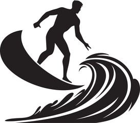 Riding the Waves Guy Surfing Black Icon Surfing Mastery Black Logo of a Surfing Guy
