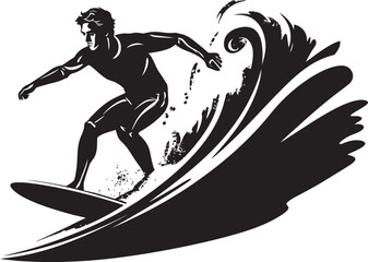 Surfing Enigma Guy on Surfboard Black Logo Tidal Motion Black Guy Surfing Iconic Design
