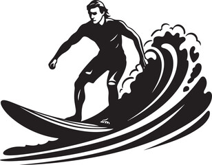 Seascape Journey Black Vector Surfing Guy Surfing Essence Guy Riding Waves Black Icon