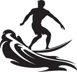 Surfing Enigma Guy on Surfboard Black Logo Tidal Motion Black Guy Surfing Iconic Design