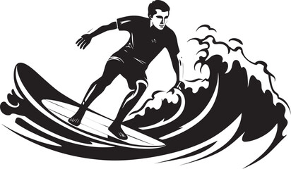 Surfing Momentum Guy in Black Vector Icon Tidal Waves Black Surfing Guy Emblem