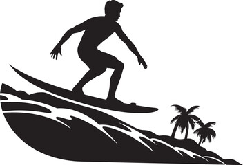 Surfing Essence Vector Logo with Surfer Aqua Rush Black Icon of Surfing Adventure