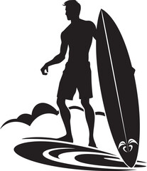 Oceans Flow Black Logo of Surfing Enthusiast Surfing Momentum Guy in Black Vector Icon