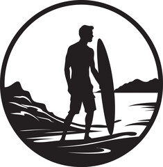 Riding the Waves Guy Surfing Black Icon Surfing Mastery Black Logo of a Surfing Guy