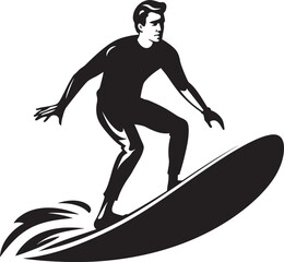 Surfing Harmony Black Emblematic Design Tidal Adventure Black Vector Surfing Guy