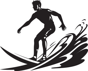 Surfers Momentum Guy Surfing Vector Emblem Tidal Excitement Black Surfing Guy Icon