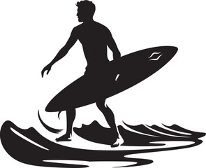 Riding the Waves Guy Surfing Black Icon Surfing Mastery Black Logo of a Surfing Guy