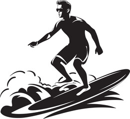 Tidal Excitement Black Surfing Guy Icon Surfing Elegance Guy with Surfboard Black Logo