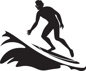 Tidal Excitement Black Surfing Guy Icon Surfing Elegance Guy with Surfboard Black Logo