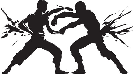 Struggle Intensity Two Men in Black Icon Combatant Duo Black Fighting Logo Design - obrazy, fototapety, plakaty