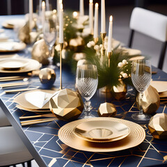 Golden Elegance: Stunning Festive Table Images Featuring Vibrant Geometric Patterns