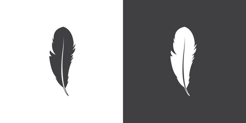 Flat Bird feather icon, Black silhouette icon. Vector feather illustration on black and white background