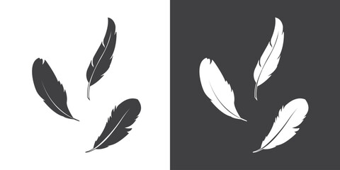 Flat feathers vector icon, Bird feathers of different shapes,  Feathers icon, Black and white feather icon illustration vector template design.