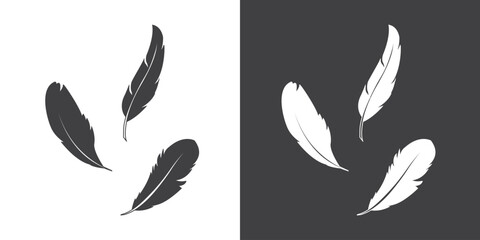 Flat feathers vector icon, Bird feathers of different shapes,  Feathers icon, Black and white feather icon illustration vector template design. © sugarstock