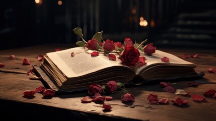 An open book sitting on top of a wooden table