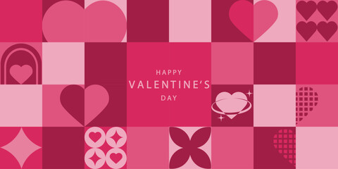 Fototapeta na wymiar Happy Valentine's Day vector background. Horizontal poster,flyer, invitation, brochure, discount with a hearts. Background with a geometrical hearts .Template with a hearts.