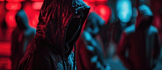 Hooded hackers resembling soldiers, united with cybersecurity experts, joined forces for a goal.