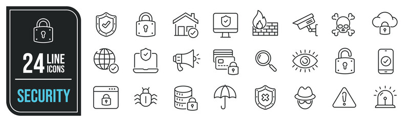 Security simple minimal thin line icons. Related safrty, protection, guard, cyber security. Editable stroke. Vector illustration.