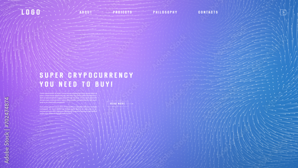 Poster landing page abstract design with vector field forces matris. colorful template for website or app. 