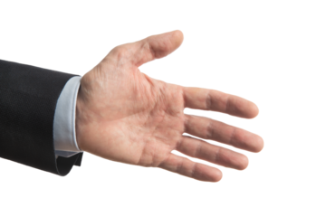 Male hand held out for a handshake. Business man hand closeup. Man's hand isolated. Welcome hand