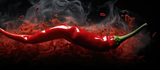Hot red chili pepper isolated smoke, copy space background