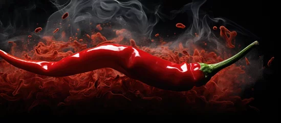 Schilderijen op glas Hot red chili pepper isolated smoke, copy space background © GoDress