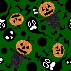 Halloween pumpkins seamless harvest monsters pattern for wrapping paper and fabrics and linens and kids