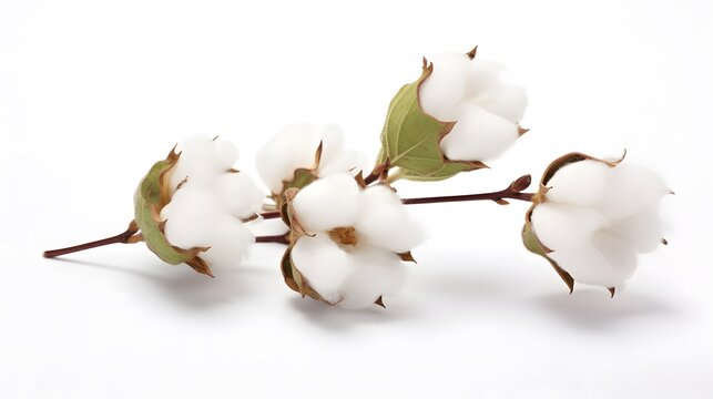 Cotton flower isolated on white background, full depth of field
