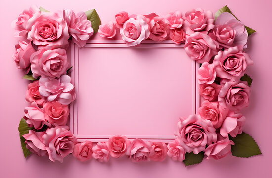Frame surrounded by pink roses