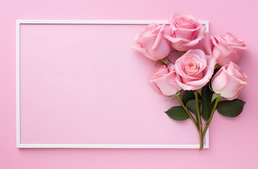 White frame with pink roses for Valentine's Day wishes