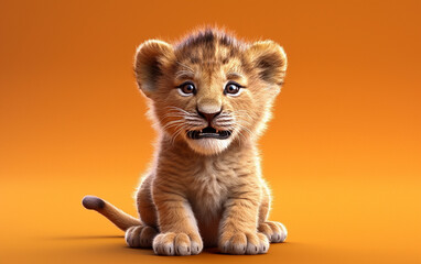 3D cute baby lion - obrazy, fototapety, plakaty