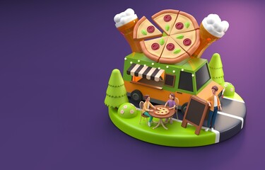 Fototapeta premium Isolated Food Truck. 3D Illustration