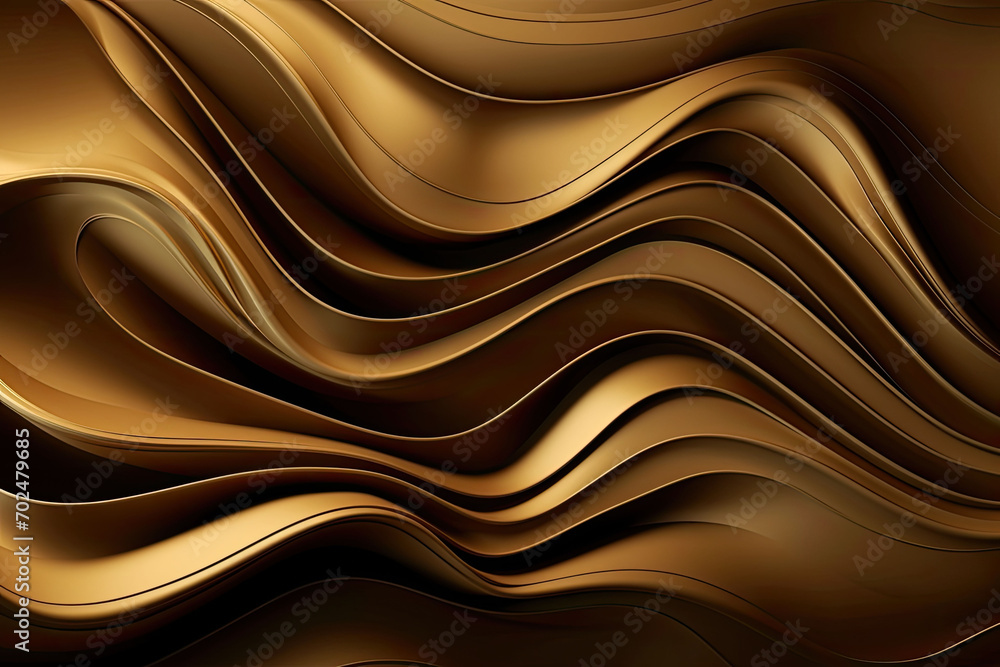Poster glossy golden wavy texture. glowing wallpaper with abstract shapes. background with curvy shapes. ge
