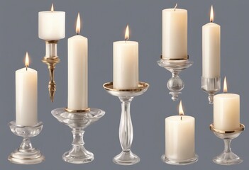 Collection of different white candlesin watercolor design