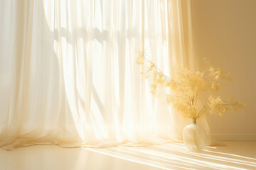 Sunlight streaming through windows with transparent curtains. Generative AI