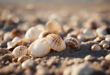 Fototapeta na wymiar Shells on the beach sand close up