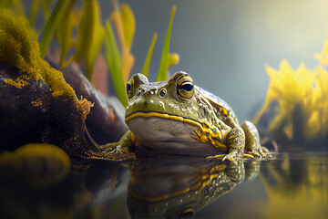 frog in the pond - obrazy, fototapety, plakaty