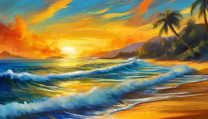  Waves of Gold: Calm Seas and an Orange Sunset on the Beach © maykal