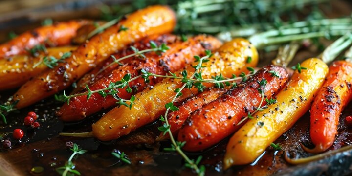 Spicy-Sweet Veggie Delight - Harissa Honey Glazed Carrots - Culinary Explosion in Every Bite - Warm Light Enhancing Vegetable Temptation