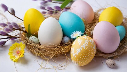 Fototapeta na wymiar Springtime Surprises: A Basket Filled with Vibrant Easter Eggs
