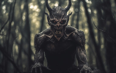 Horror devil in the middle of the forest